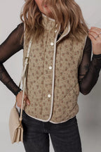 Floral Print Quilted Concealed Button Vest