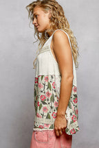 POL Lace Detail Floral V-Neck Tank