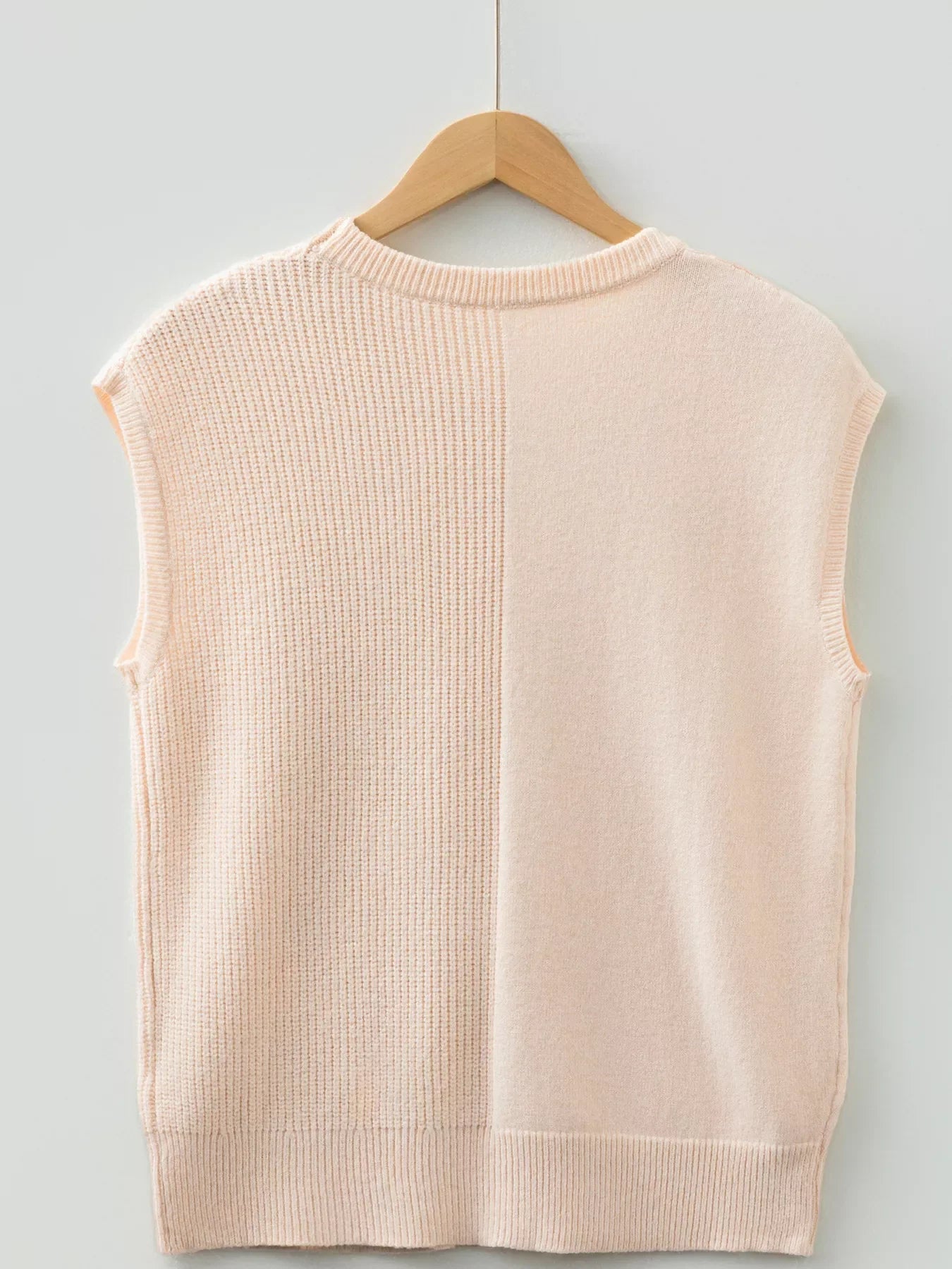 Solid Color Mixed Knits Patch Pocket Short Sleeve Sweater