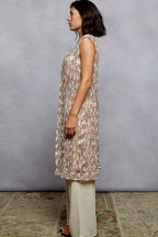 POL Metal Button Down Crochet Sleeveless Longline Cardigan
