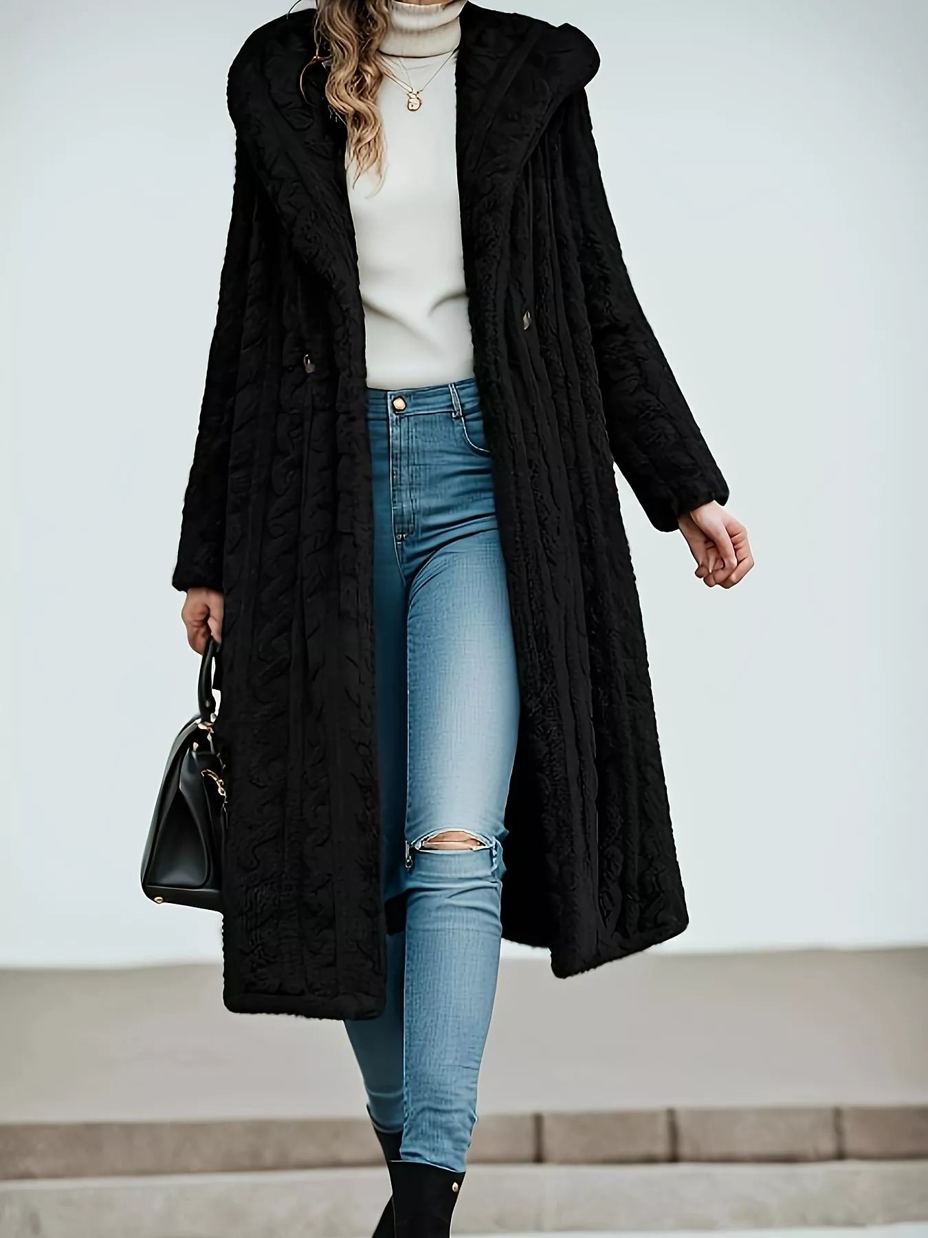 Cozy Hooded Button Up Longline Outerwear