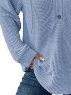 Full Size Button Detail Waffle Knit Hoodie Plus Size