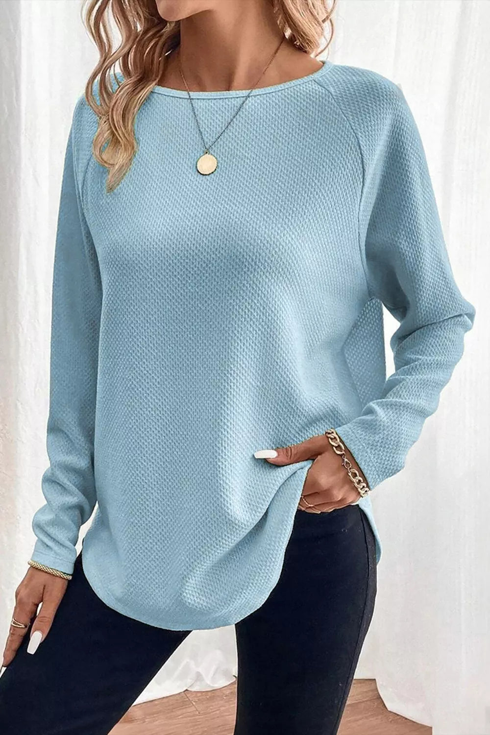 Textured Raglan Sleeve Top