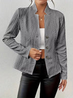 Textured Knit Button-Front Blazer