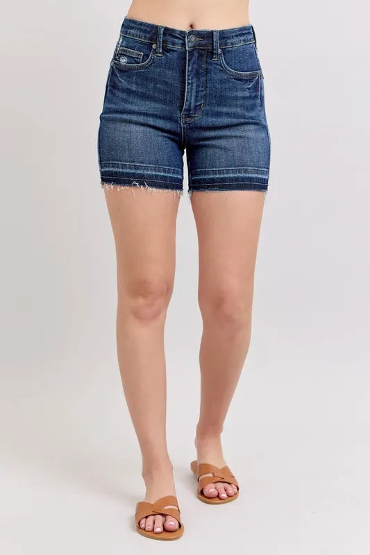 Judy Blue High Waist Tummy Control Destroy Release Hem Denim Shorts