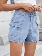 High Waist Cargo Denim Shorts