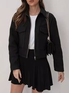 Cropped Zip-Up Pocketed Jacket