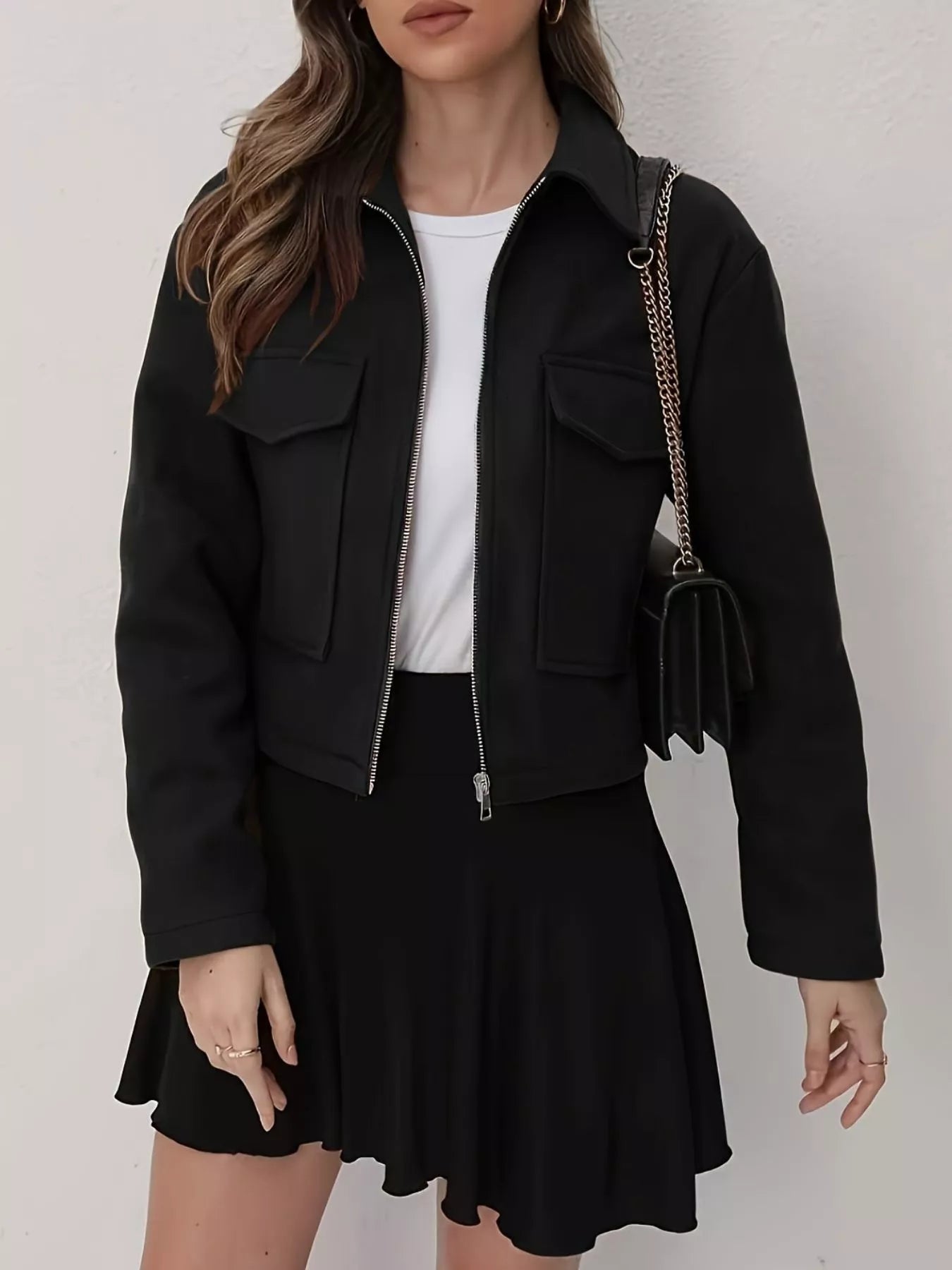 Cropped Zip-Up Pocketed Jacket