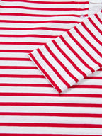 Stripe Contrast Frilled Trim Half Button Long Sleeve Top