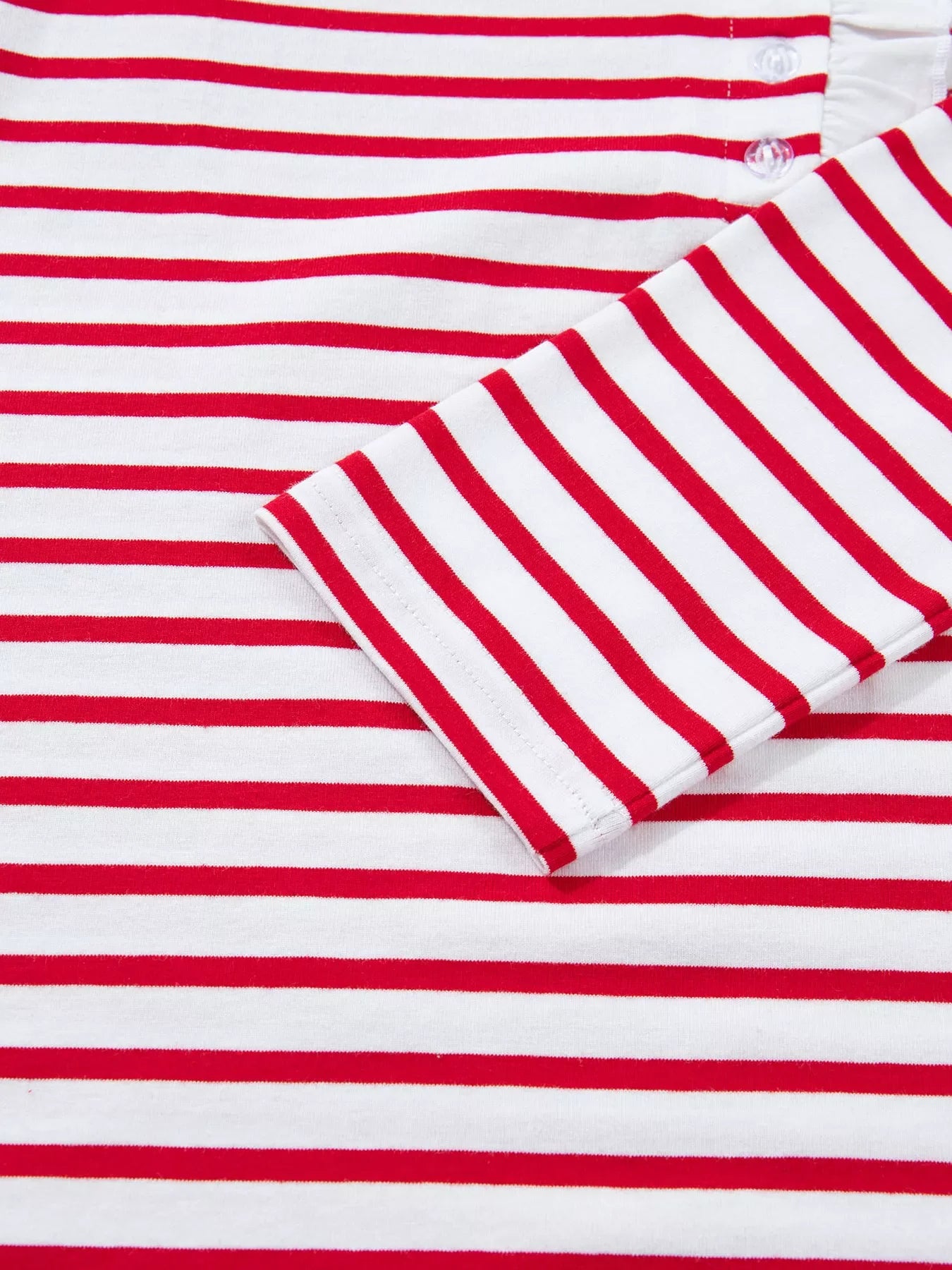 Stripe Contrast Frilled Trim Half Button Long Sleeve Top