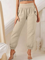 Smocked Textured Casual Pants