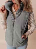 Corduroy Stand Neck Zipped Puffer Vest
