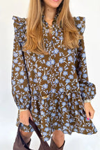Floral Print Ruffle Trim Mini Dress