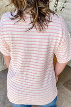 Plus Size Stripe Plus Size V Neck Exposed Seam Patchwork T Shirt