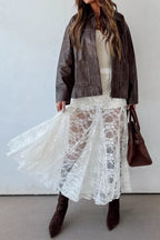 Sheer Floral Lace Flowy Maxi Skirt