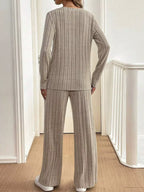 Plus Size Ribbed Knit Button-Front Top and Pants Set