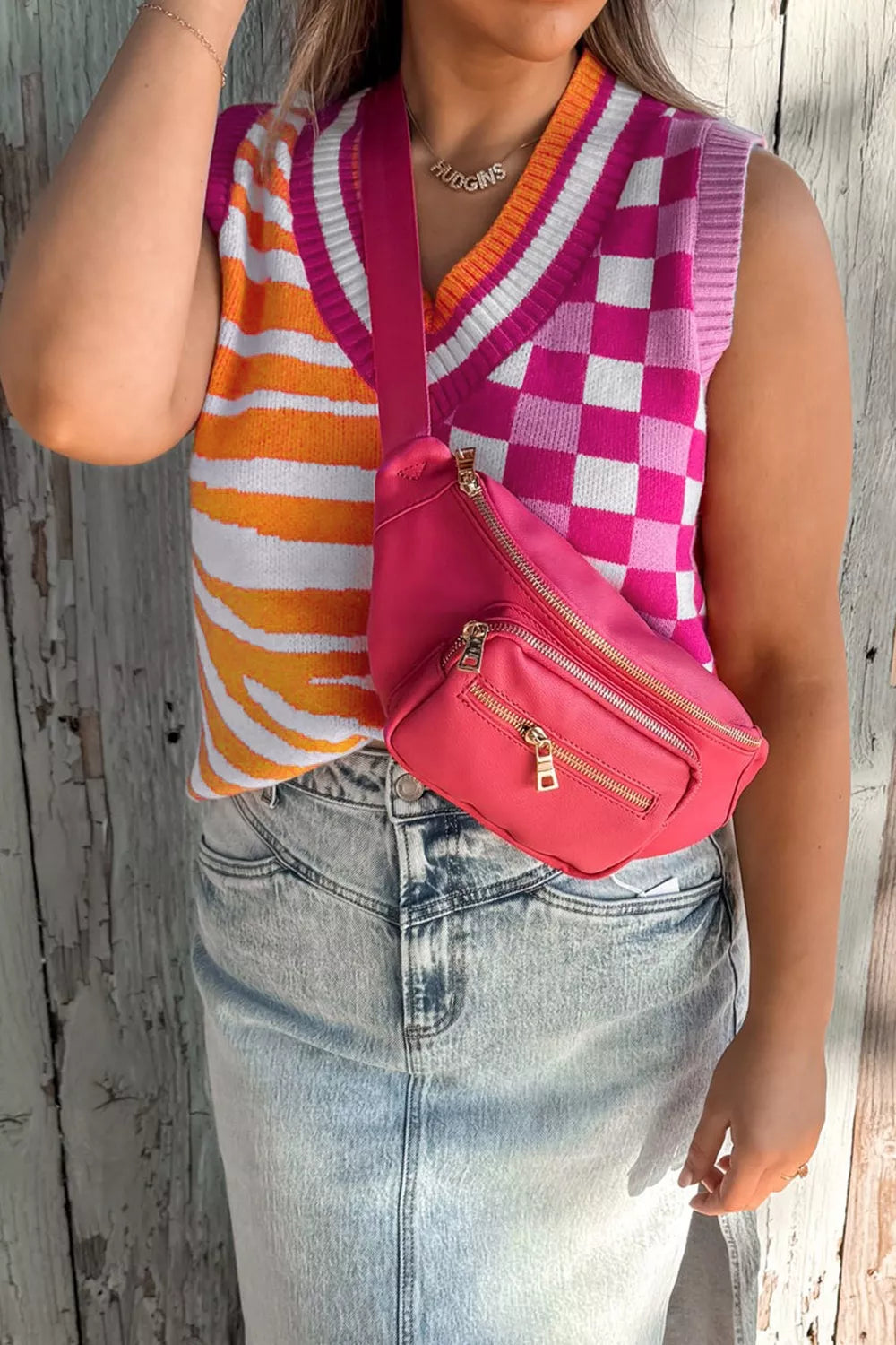 Striped Checkered Contrast Patchwork V Neck Sweater Vest