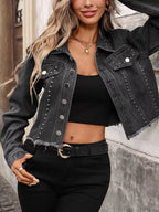 Studded Raw Hem Denim Jacket