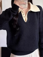 Polo Collar Dropped Shoulder Sweater