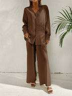 Long Sleeve Shirt & Wide Leg Pants Set