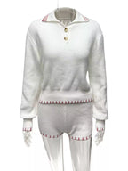 Casual Knit Long Sleeve Top and Shorts Sweater Set