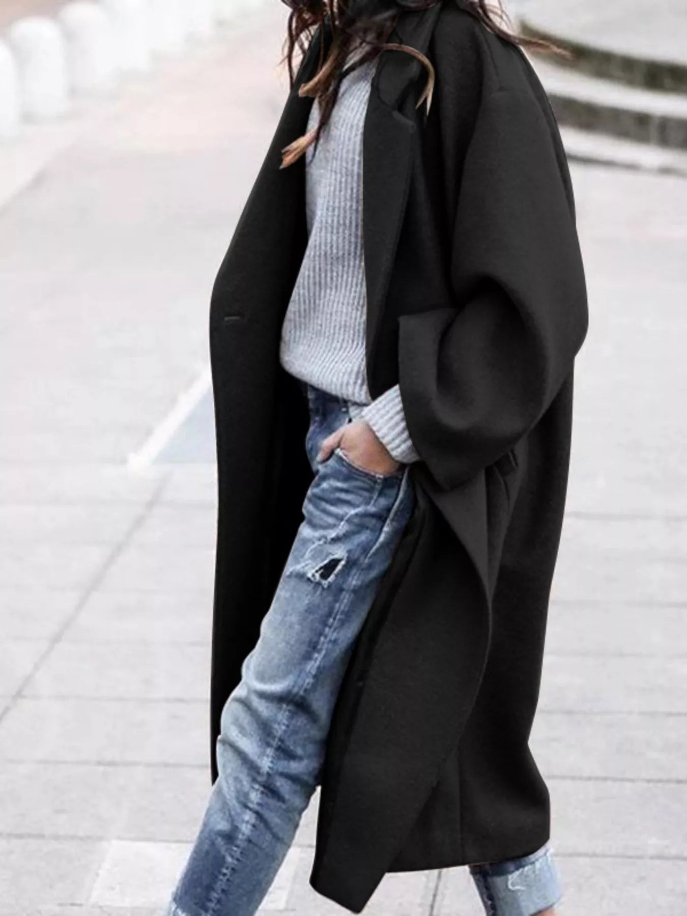 Full Size Wool Blend Longline Overcoat Plus Size