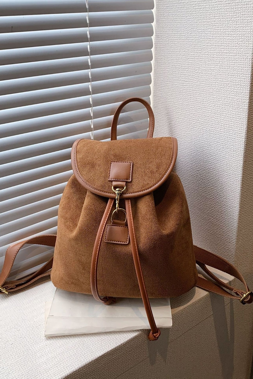 Suede Drawstring Backpack Bag