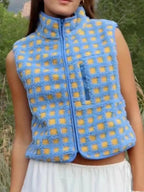 Plaid Zip Up Vest Coat