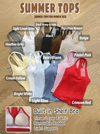 V Neck Cotton Tank Tops with Built-in Shelf Bra