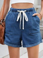 Drawstring Wash Denim Shorts