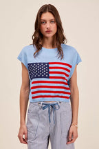 SO ME Fourth Of July American Flag Boxy Fit Sweater Top