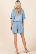 Mittoshop Washed Chambray Elastic Waist Easy Fit Shorts