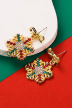 Gold Plated Bow Stud Rhinestone Embellished Snowflake Earrings