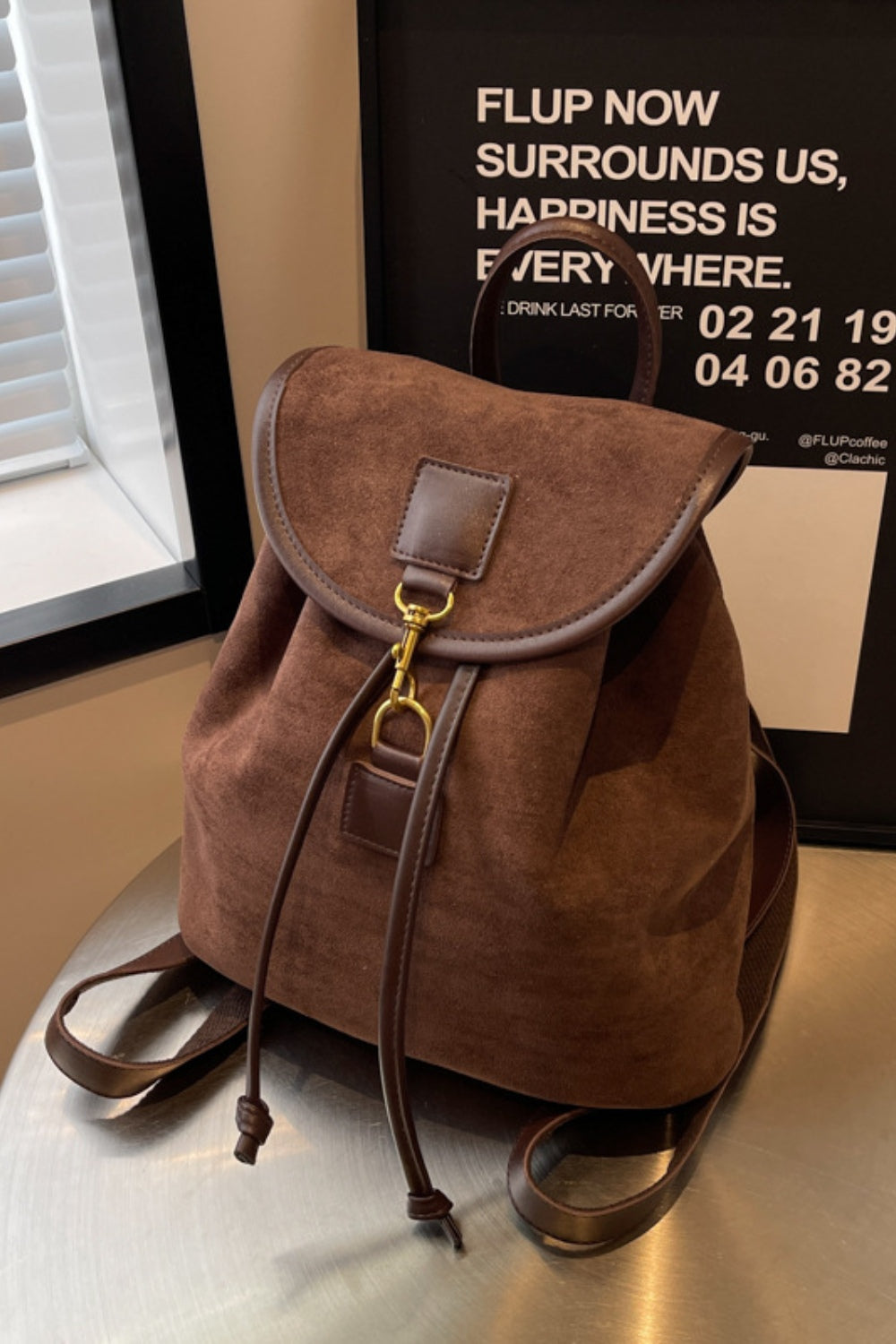 Suede Drawstring Backpack Bag