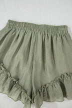 Textured Tie Waist Ruffle Hem Shorts