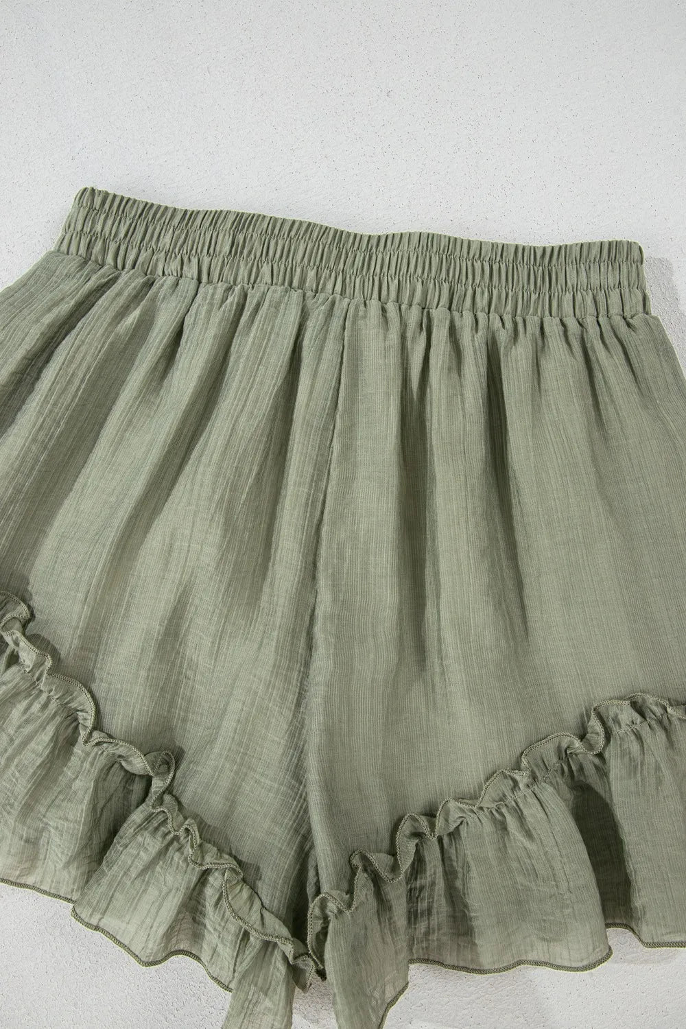 Textured Tie Waist Ruffle Hem Shorts