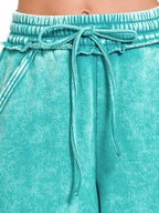 Zenana Acid Wash Fleece Drawstring Shorts With Pockets