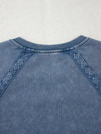 Lace Patchwork Detail Notched Neck Mineral Wash Baggy Sweatshirt