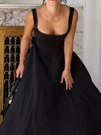 Square Neck Wide Strap A-Line Dress