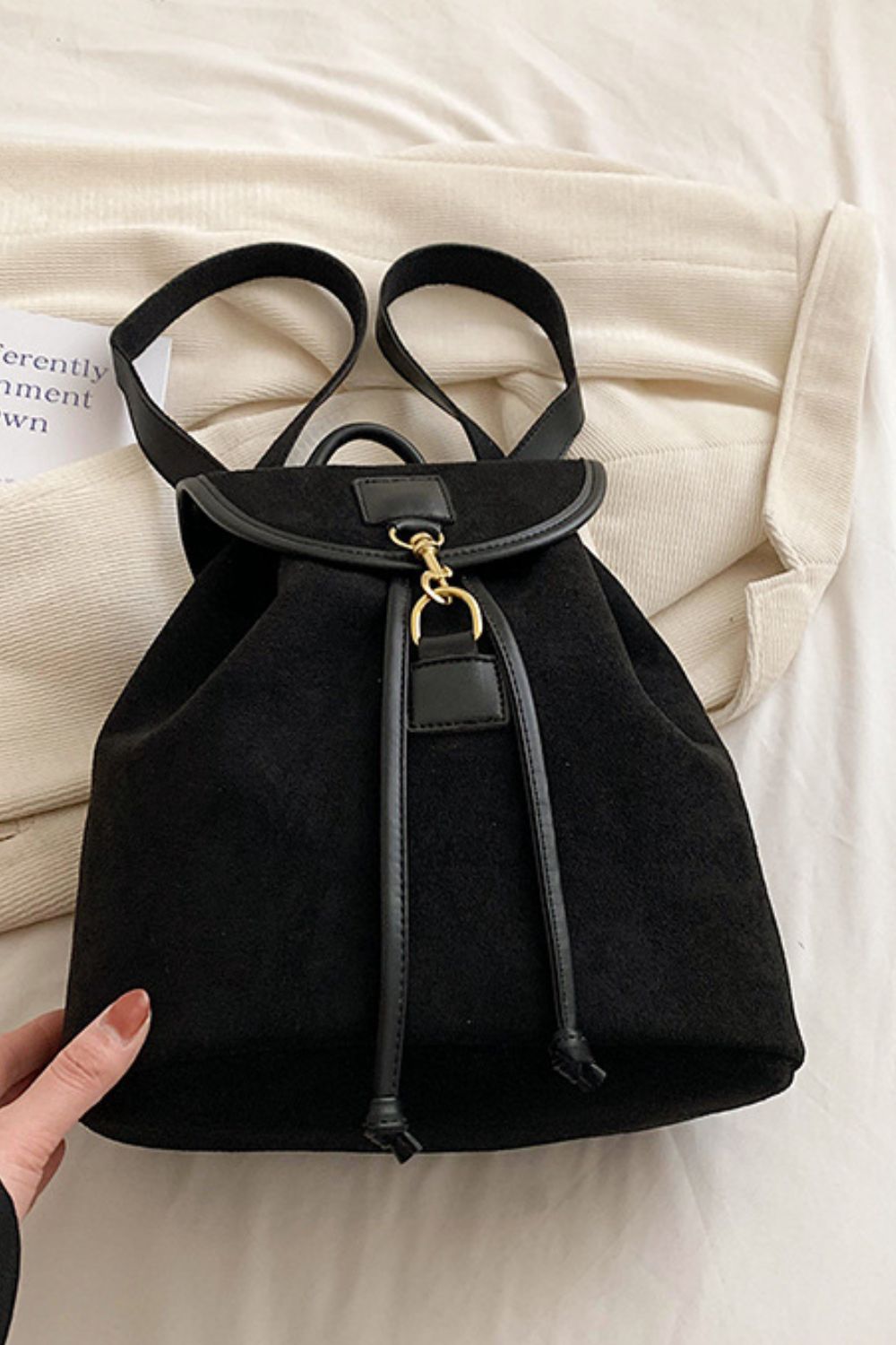 Suede Drawstring Backpack Bag