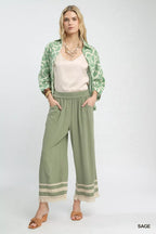 Umgee Lace Trim Fringe Hem Wide Leg Pants