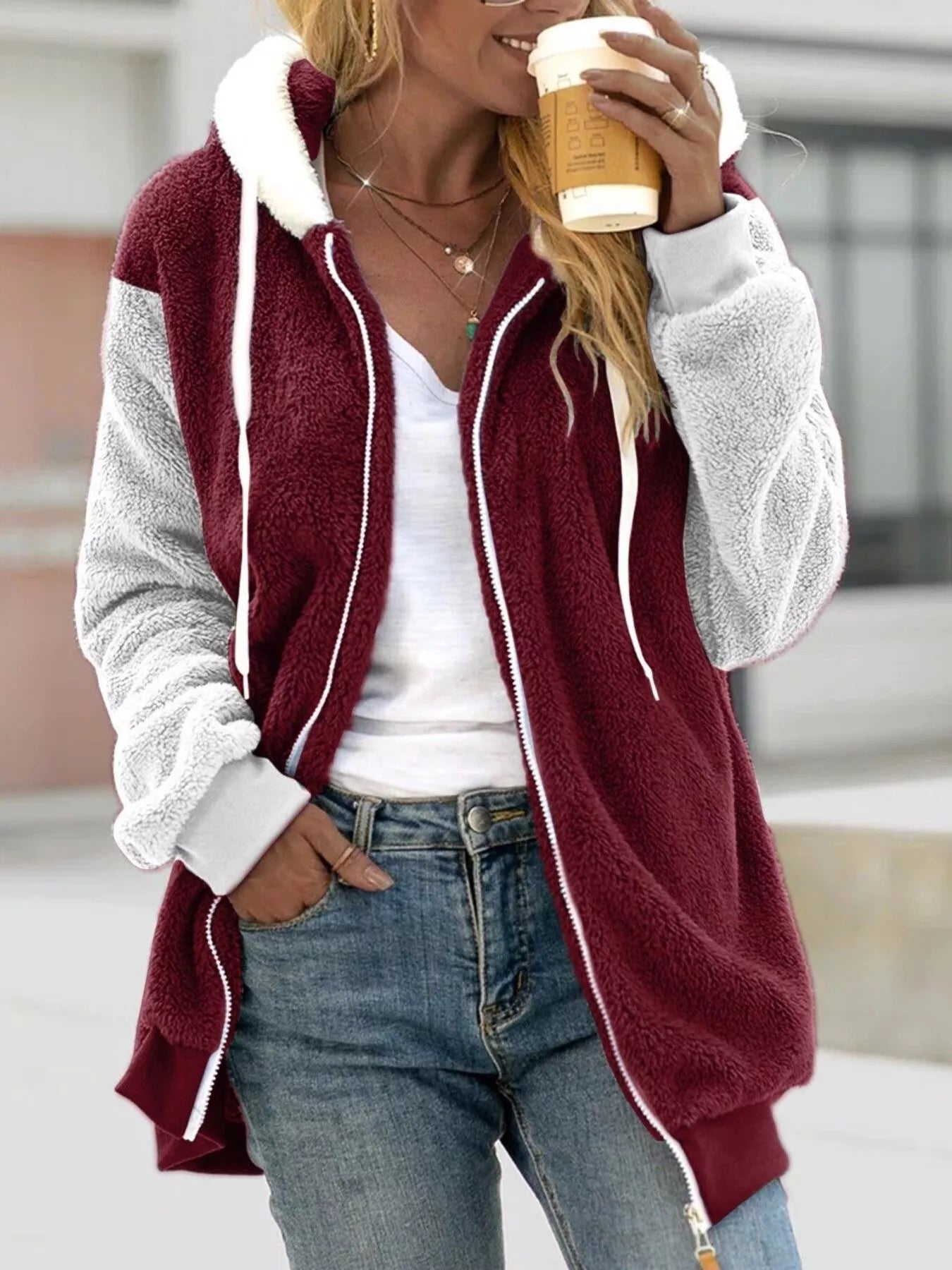 Full Size Fleece Zip-Up Hooded Outerwear Plus Size