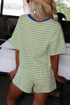 Striped Round Neck Top and Shorts Set