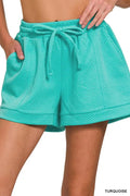 Zenana Textured Knit Jacquard Drawstring Shorts
