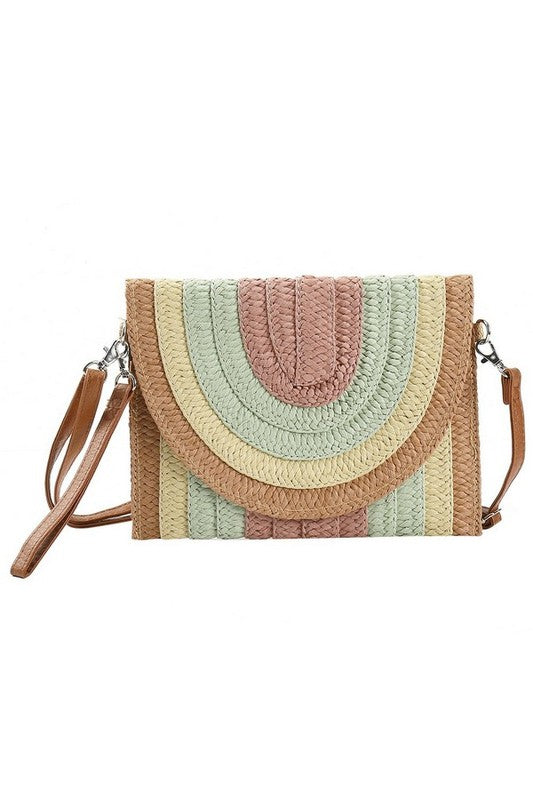 Contrast Color Convertible Straw Clutch Swing Bag