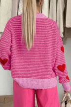 Stripe Contrast Heart Pattern Valentine Knit Sweater