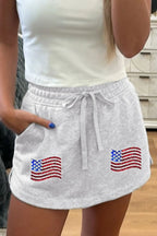 American Flag Embroidered Drawstring Casual Skirt