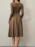 Square Neck Long Sleeve Midi Dress