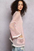 POL Open Front Openwork Cardigan with Contrast Trim