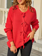 Ribbed Knit Bow-Tie Cardigan